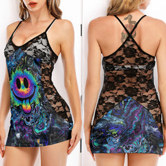 Chroma Melt Skull Women's Black Lace Cami Dress Babydolls Nightgowns