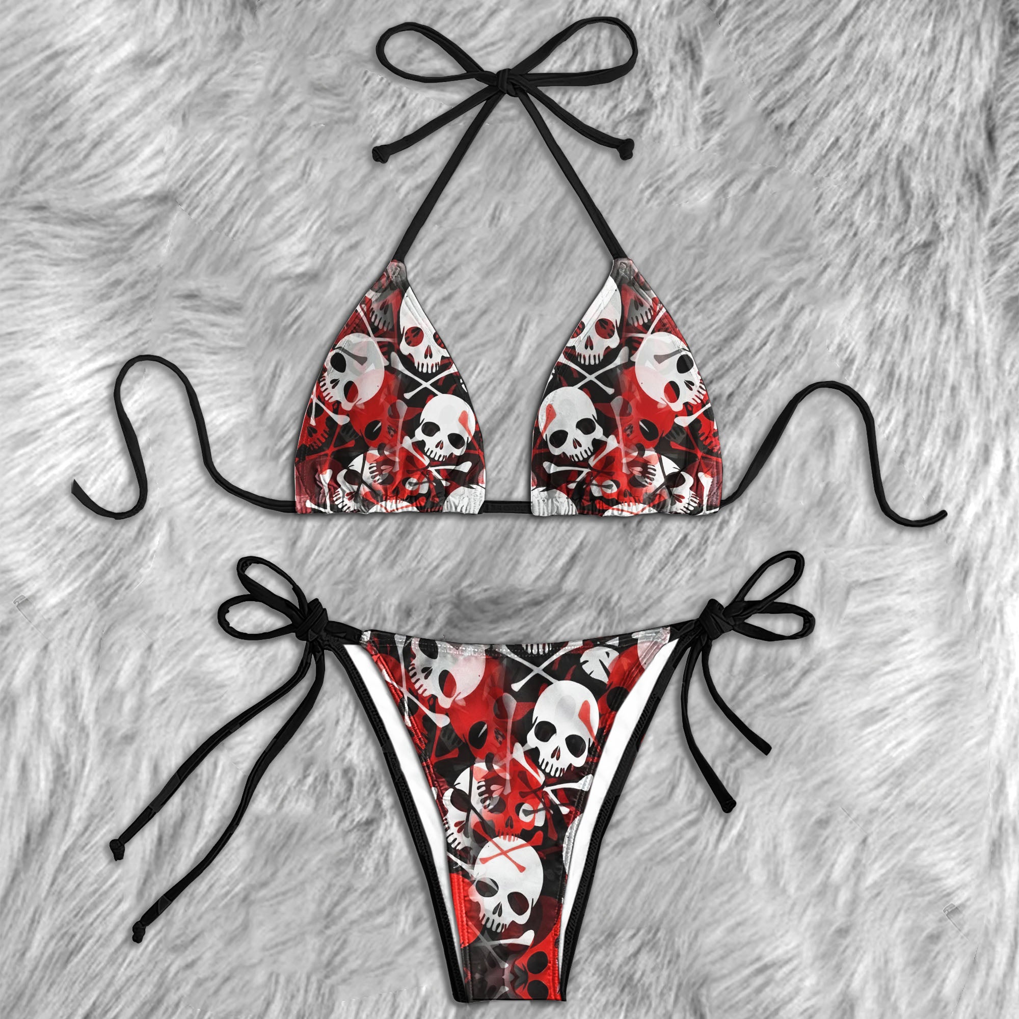 Blood Red Skull Pattern Micro Triangle Bikini Swimsuit