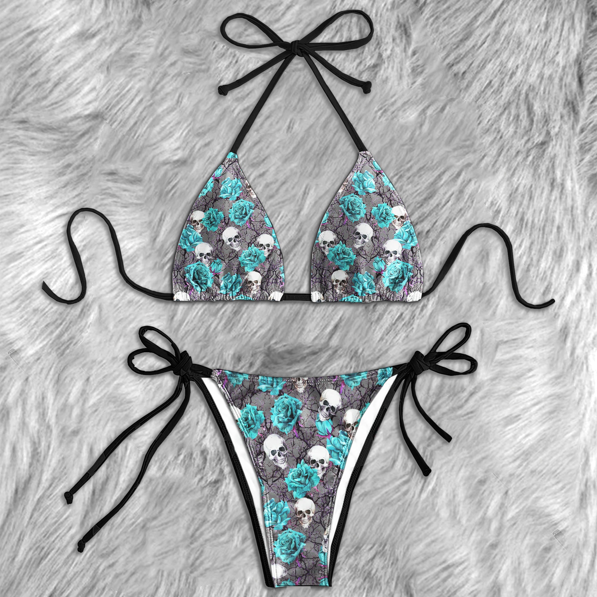 Vintage Floral Skull Seamless Micro Triangle Bikini Swimsuit