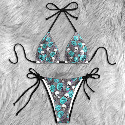 Vintage Floral Skull Seamless Micro Triangle Bikini Swimsuit