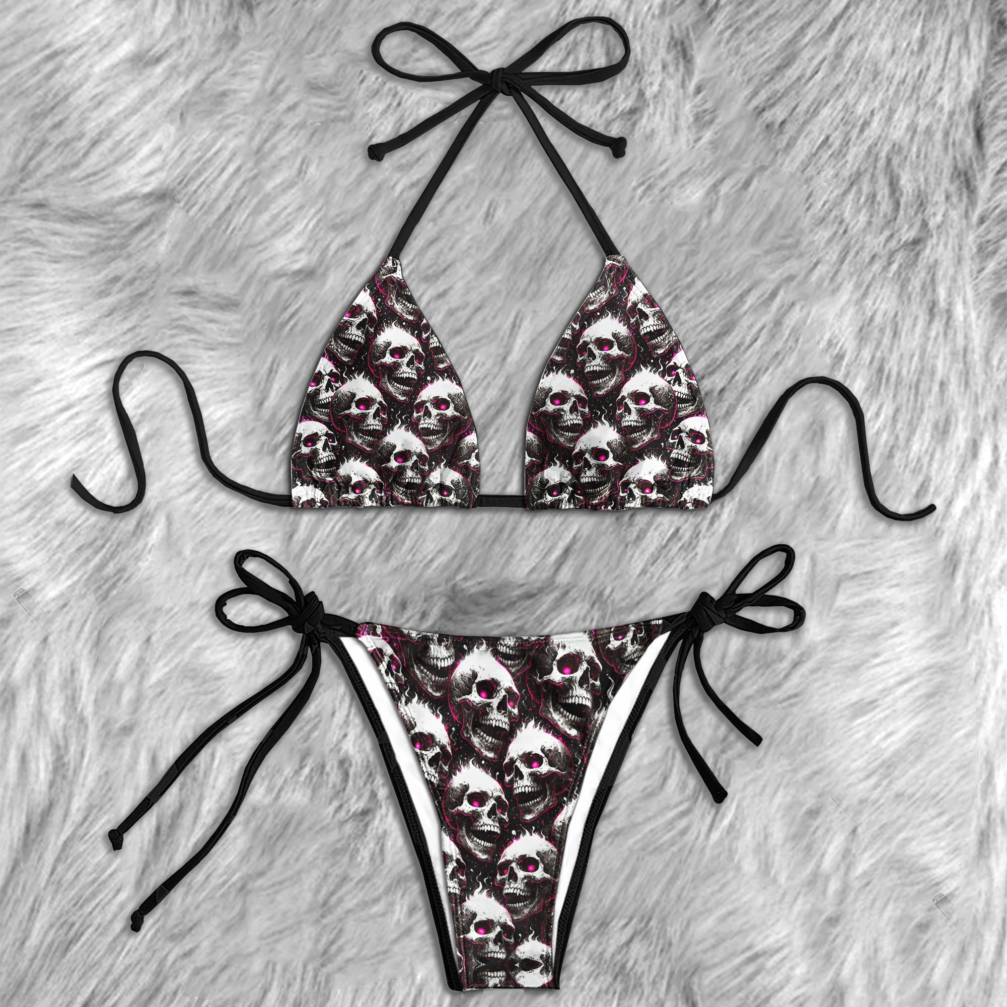 Neon Pink Flaming Skull Micro Triangle Bikini Swimsuit