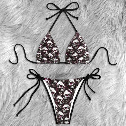 Neon Pink Flaming Skull Micro Triangle Bikini Swimsuit