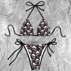 Neon Pink Flaming Skull Micro Triangle Bikini Swimsuit