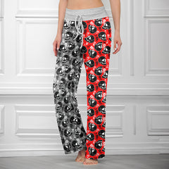 Red Retro Skull Bloom Women's High-waisted Wide Leg Pants