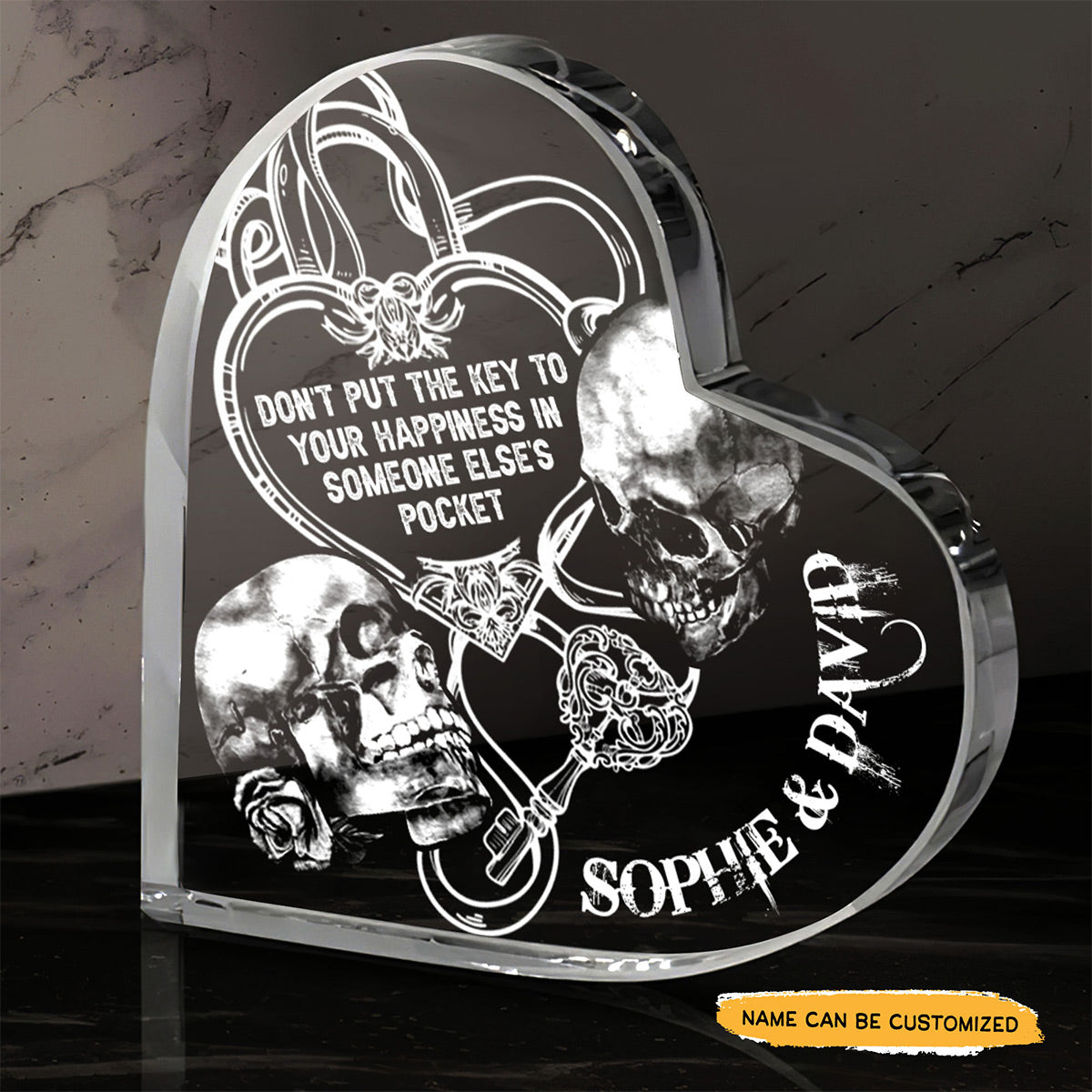 Happiness In Someone - Customized Skull Couple Crystal Heart Anniversary Gifts