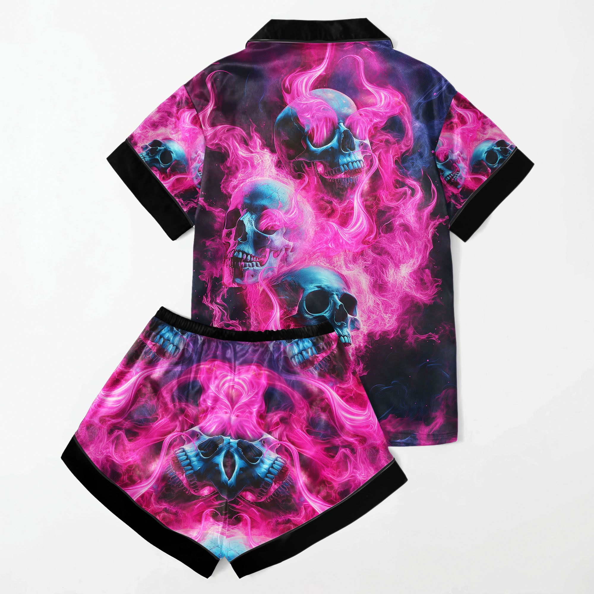 Pink Skull Flaming Women's Pajama Sets Top Sleeve & Short Bottom