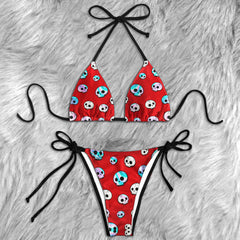 Holographic Skulls Red Micro Triangle Bikini Swimsuit