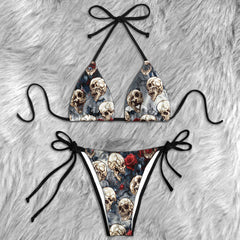 Blooms Rose Skull Pattern Micro Triangle Bikini Swimsuit