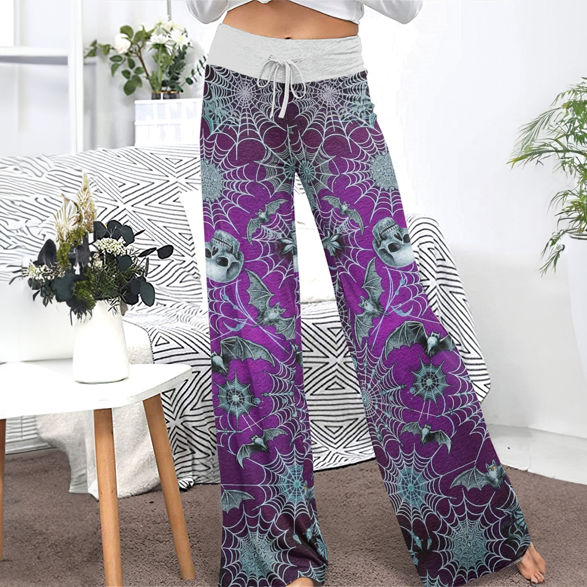 Purple Mist Skull Realm Women's High-waisted Wide Leg Pants