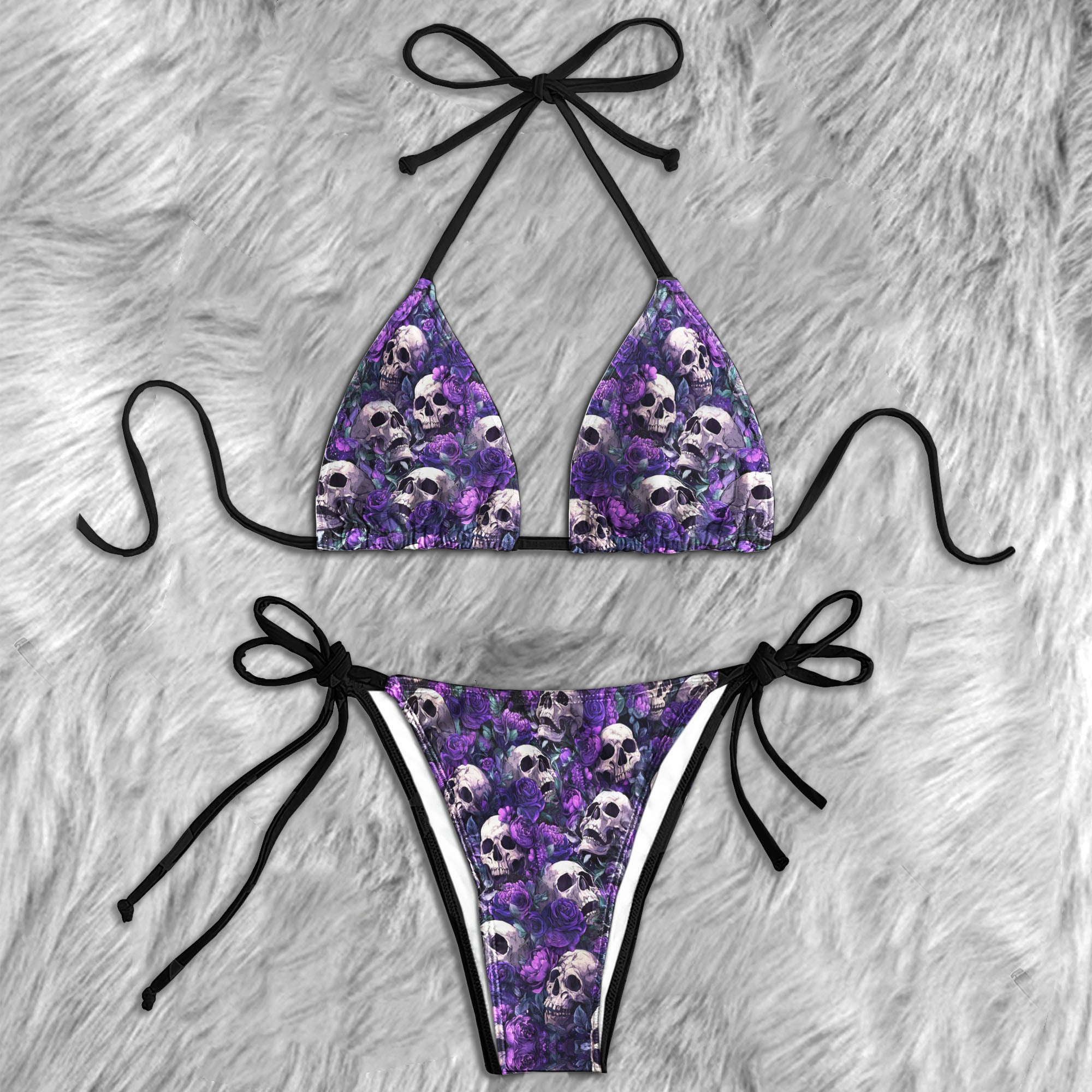 Violet Dark Romance Skull Micro Triangle Bikini Swimsuit