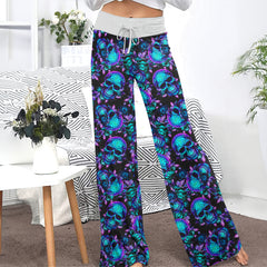 Midnight Royal Skull Rose Women's High-waisted Wide Leg Pants