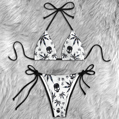 Dark Leaf Skulls Pattern Micro Triangle Bikini Swimsuit