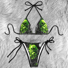 Green Neon Reaper Art Micro Triangle Bikini Swimsuit