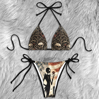 Vintage Grunge American Skeleton Micro Triangle Bikini Swimsuit