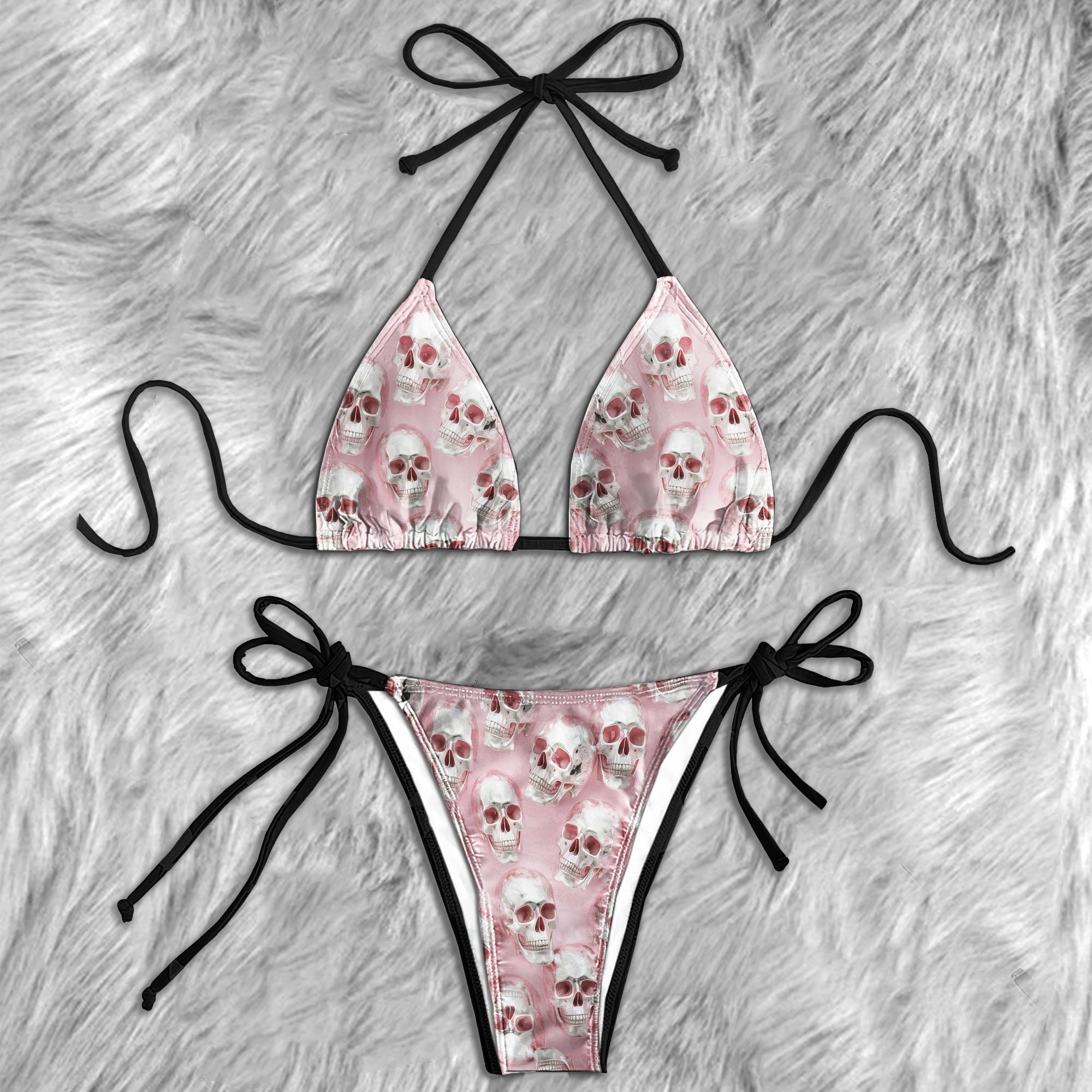 Chrome Skull Pink Pattern Micro Triangle Bikini Swimsuit