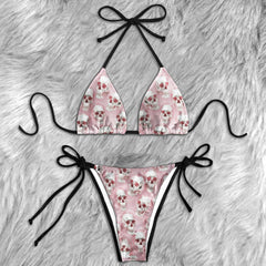 Chrome Skull Pink Pattern Micro Triangle Bikini Swimsuit