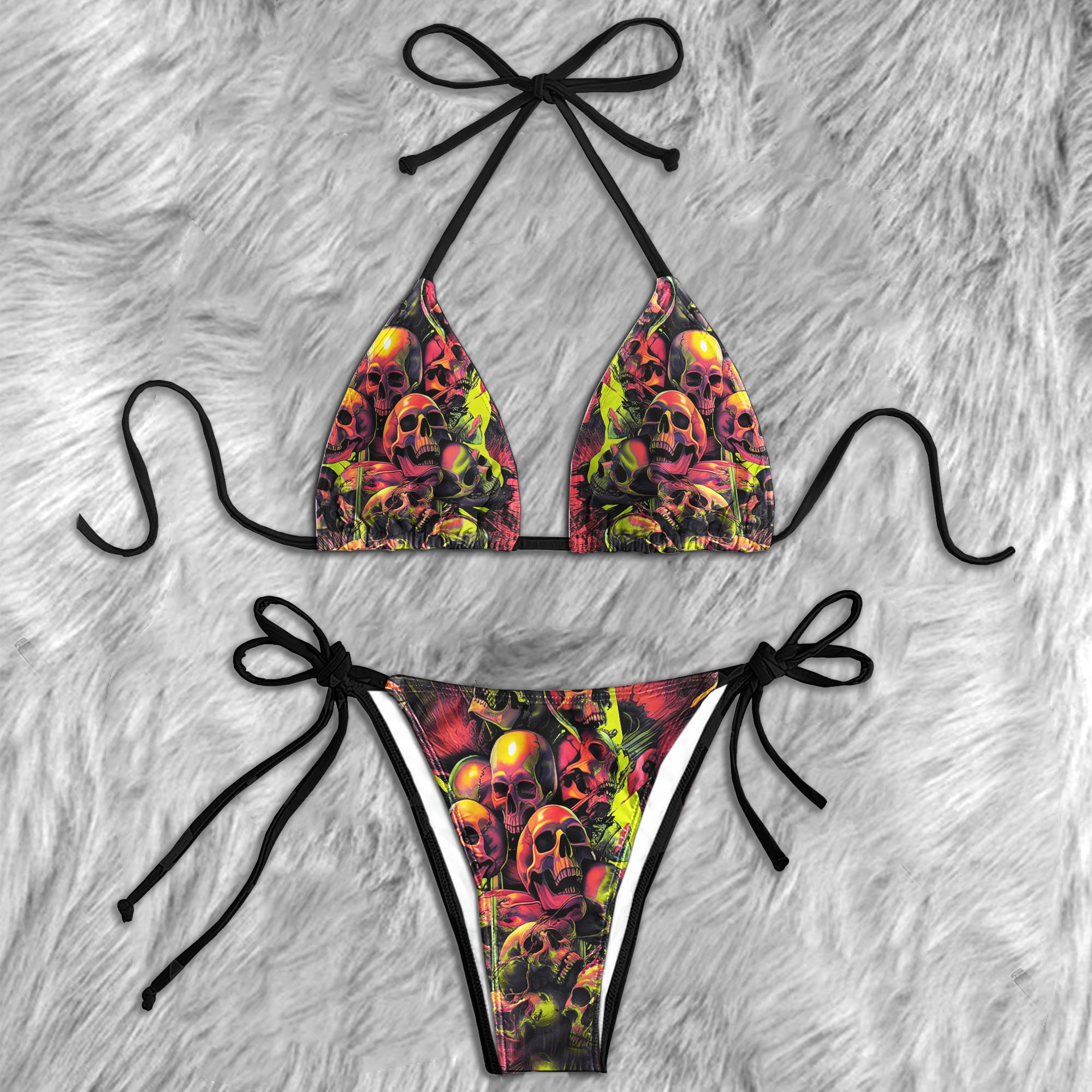 Skull Frenzy Artwork Micro Triangle Bikini Swimsuit