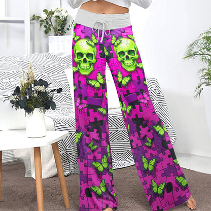 Neon Enigma Skull Butterfly Women's High-waisted Wide Leg Pants