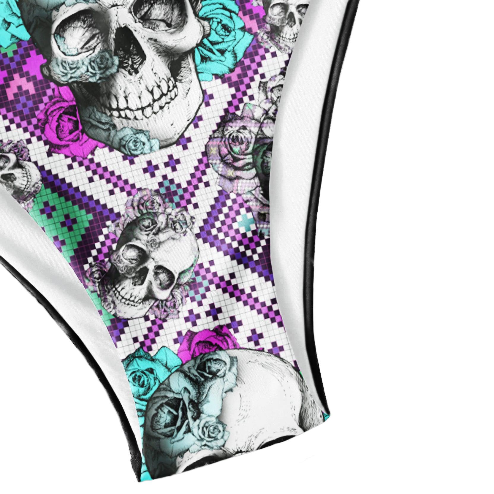 Pixel Skull Rose Micro Triangle Bikini Swimsuit - Wonder Skull