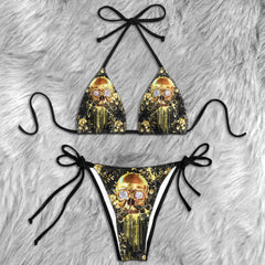 Gold Floral Skull Micro Triangle Bikini Swimsuit - Wonder Skull