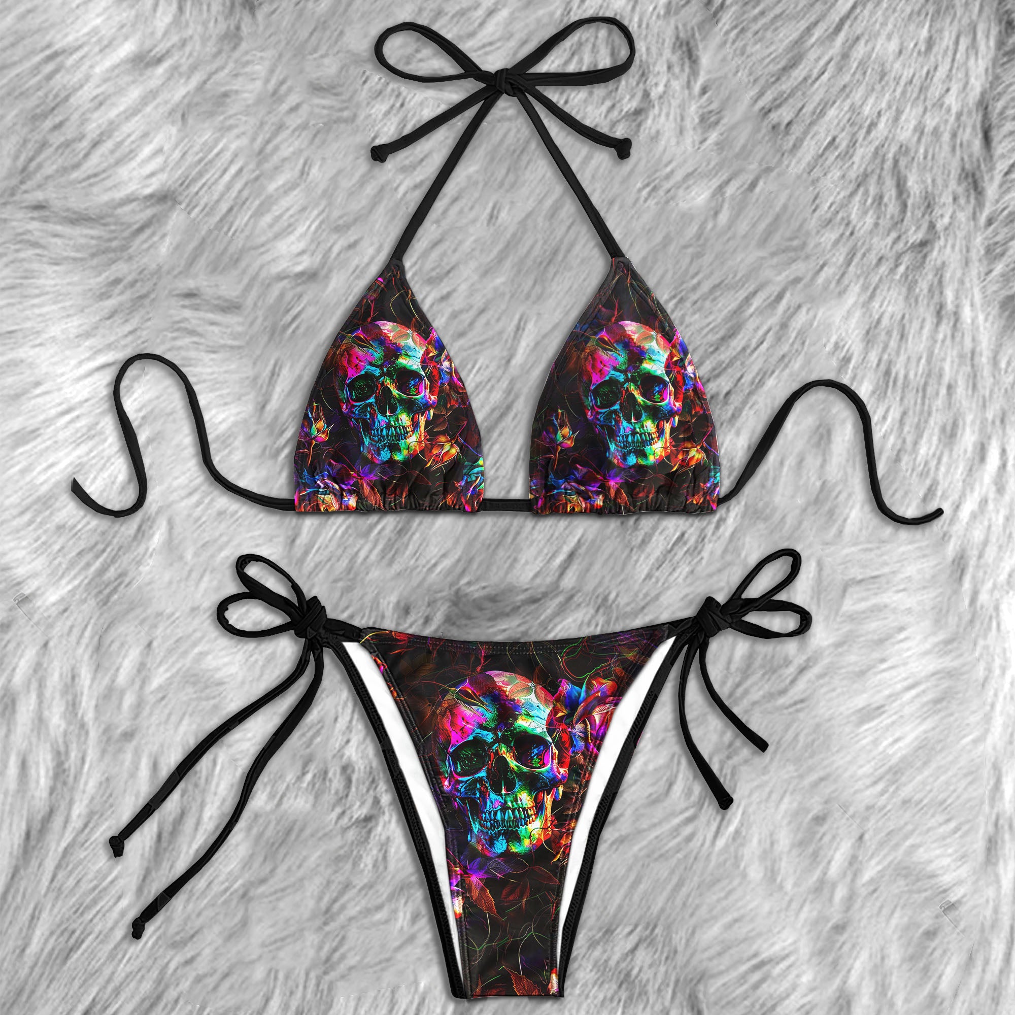 Abstract Skull Rose Micro Triangle Bikini Swimsuit - Wonder Skull