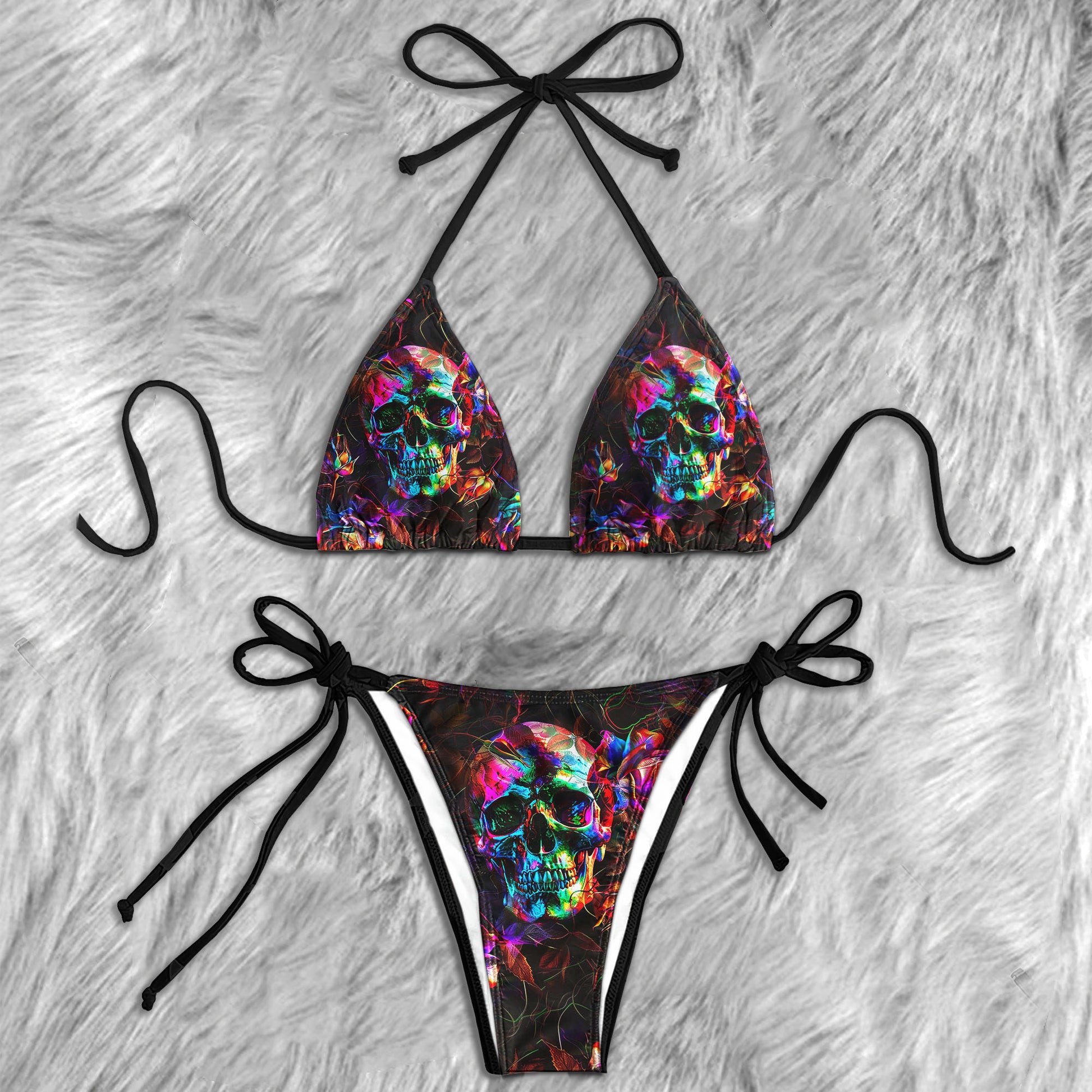 Abstract Skull Rose Micro Triangle Bikini Swimsuit - Wonder Skull