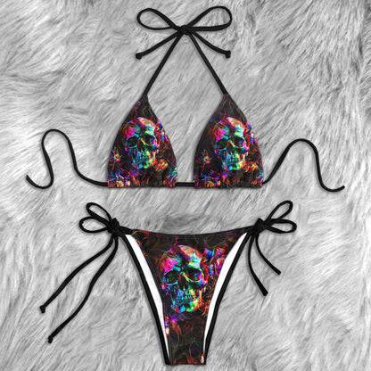 Abstract Skull Rose Micro Triangle Bikini Swimsuit - Wonder Skull