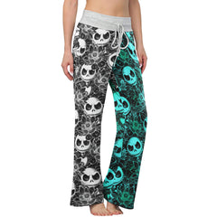 White Cyan Nightmare Women's High-waisted Wide Leg Pants | Wonder Skull