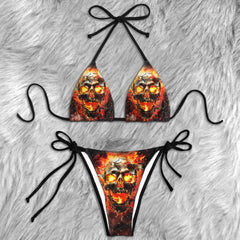 Skull Flame Micro Triangle Bikini Swimsuit - Wonder Skull