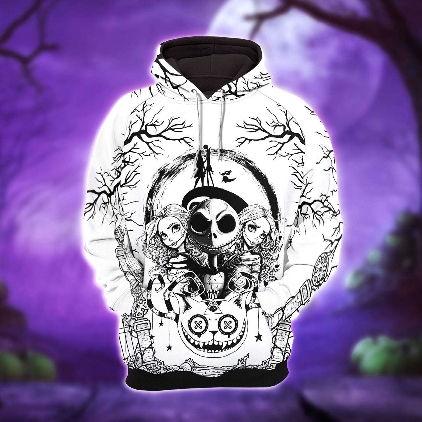 White Nightmare Theme Combo Hoodie and Leggings - Dark and edgy matching set with skull designs for a unique and stylish look