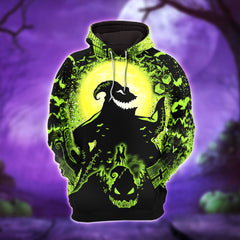 Black Green Nightmare Theme Combo Hoodie and Leggings - Dark and edgy matching set with skull designs for a unique and stylish look.