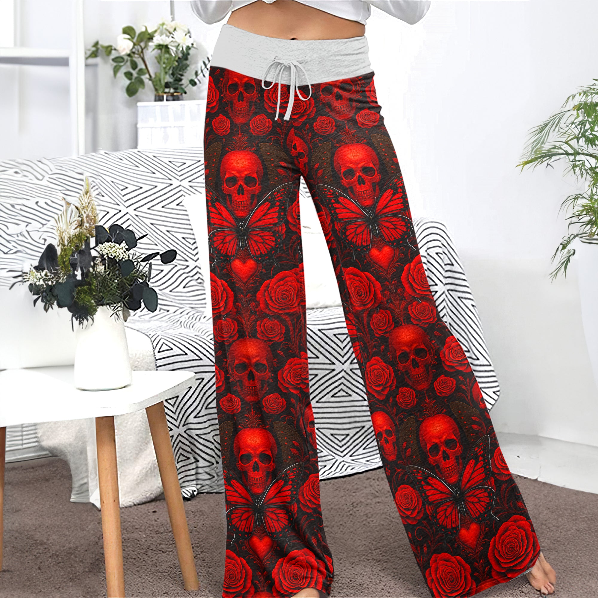 Skulls & Wicked Wings Women's High-waisted Wide Leg Pants