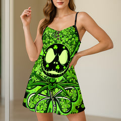 Electric Shamrock Skull Short Cami Dress