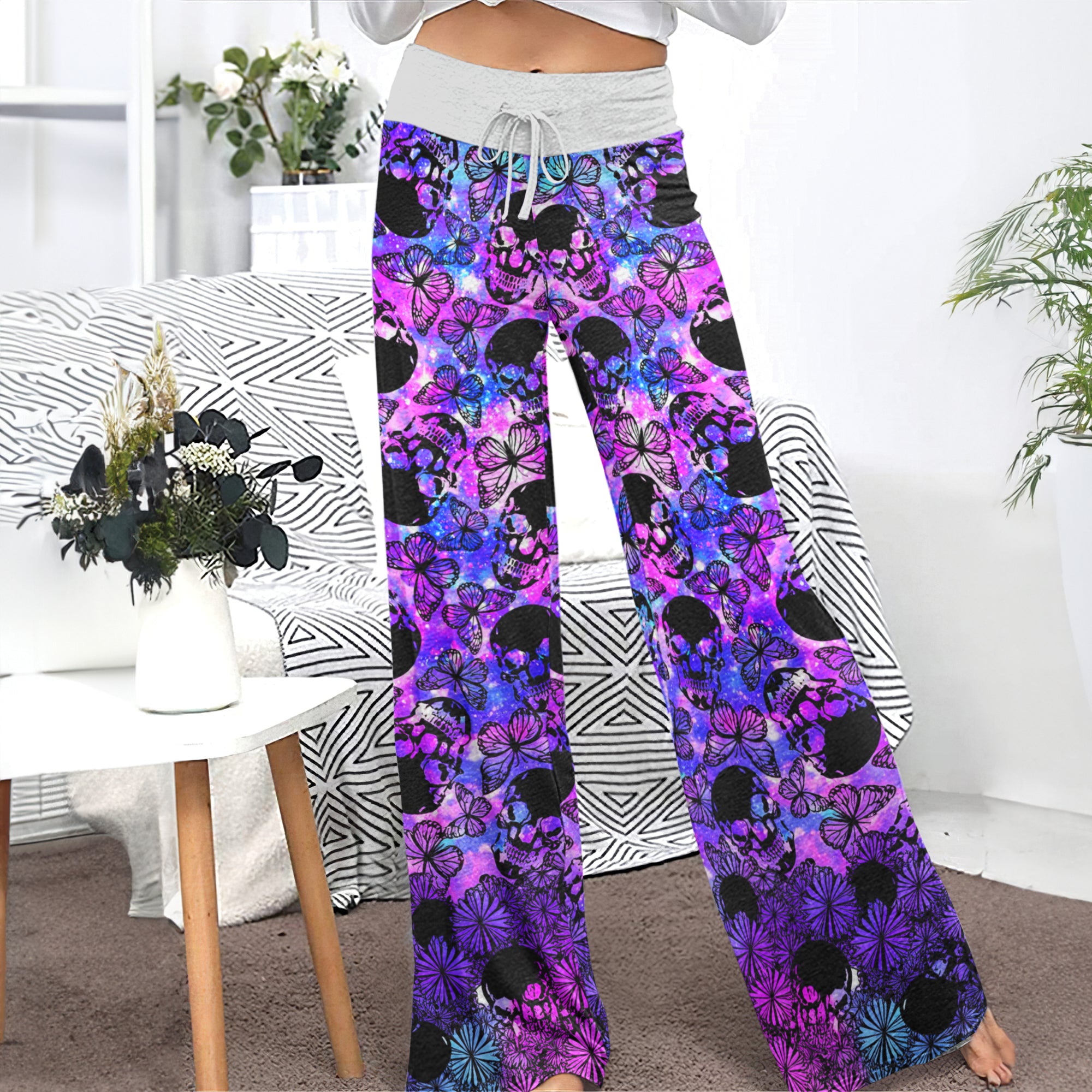 Galaxy Skull Butterfly Dream Women's High-waisted Wide Leg Pants