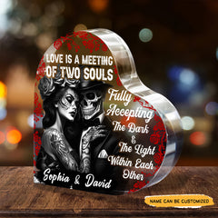 Love Is Meeting - Customized Skull Couple Crystal Heart Anniversary Gifts