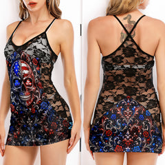 Gothic Americana Art Women's Black Lace Cami Dres Women's Black Lace Cami Dress Babydolls Nightgowns