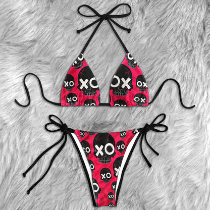 Pink Graffiti Skull Pattern Micro Triangle Bikini Swimsuit