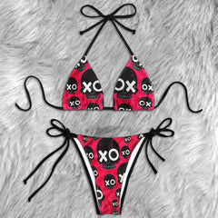 Pink Graffiti Skull Pattern Micro Triangle Bikini Swimsuit
