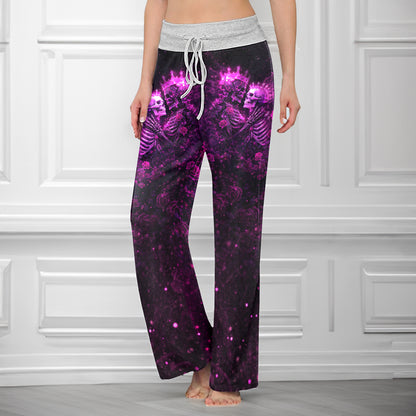 Eternal Purple Rose Skeleton Women's High-waisted Wide Leg Pants