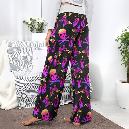Purple Skull Butterfly Women's High-waisted Wide Leg Pants | Wonder Skull