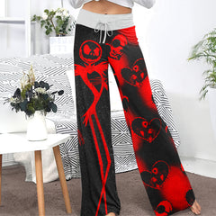 Red Skeleton Couple Art Women's High-waisted Wide Leg Pants
