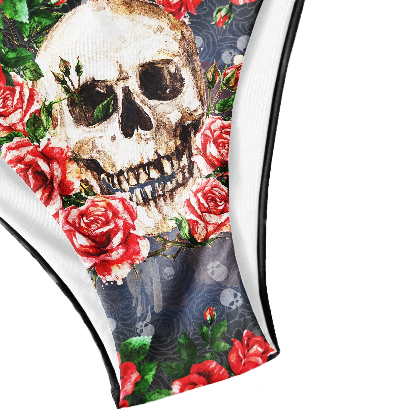 Red Rose Skull Gothic Micro Triangle Bikini Swimsuit - Wonder Skull