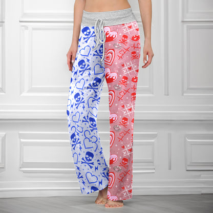 Electric Heart Skull Mix Women's High-waisted Wide Leg Pants