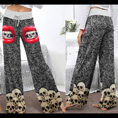 Lip Skull Gothic Women's High-waisted Wide Leg Pants | Wonder Skull