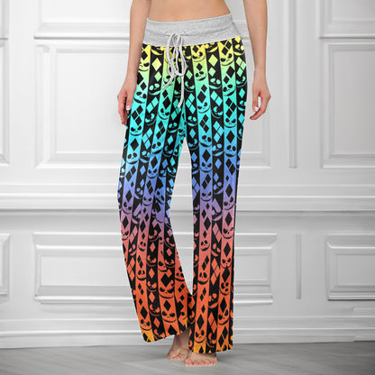 Colorful Skull Diamond Art Women's High-waisted Wide Leg Pants