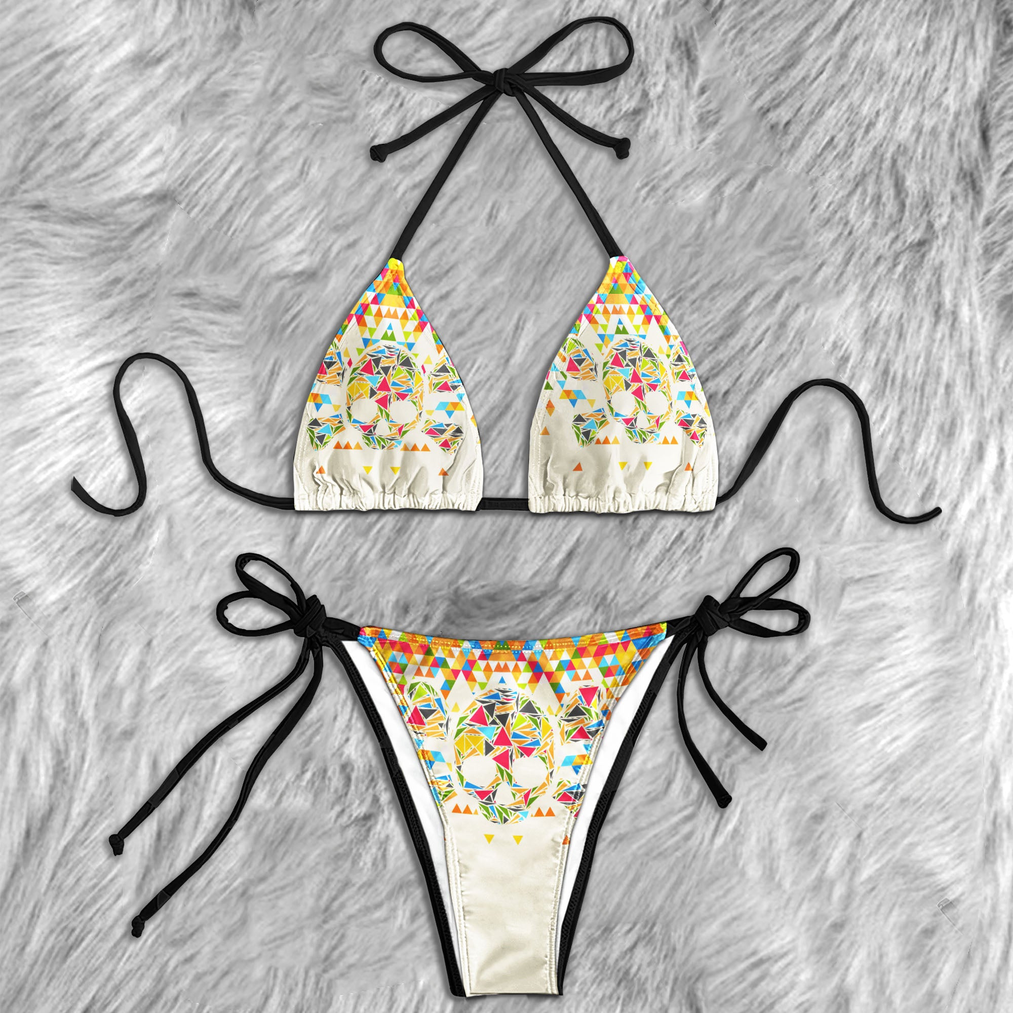 Colorful Triangular Skull Micro Triangle Bikini Swimsuit