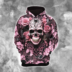 Black Pink Skull Lace Combo Hoodie and Leggings - Dark and edgy matching set with skull designs for a unique and stylish look.