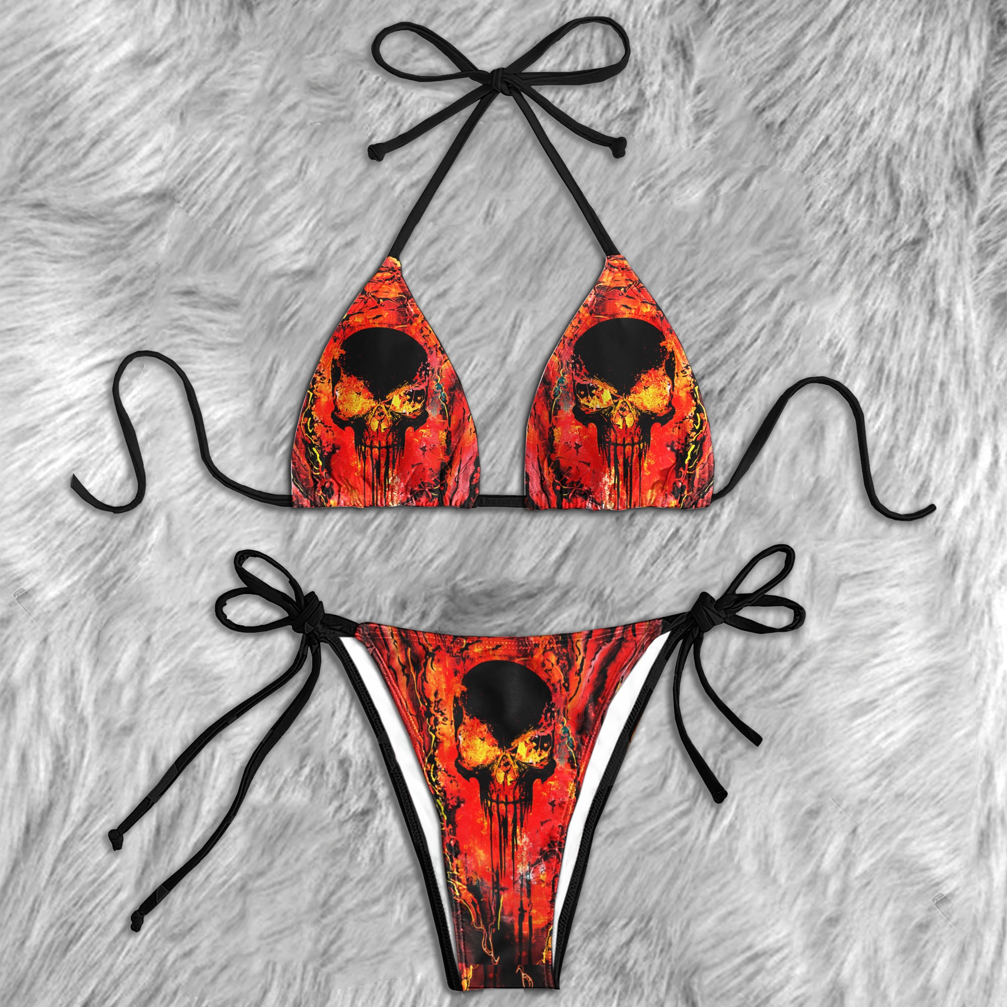 Flaming Skull Abstract Micro Triangle Bikini Swimsuit