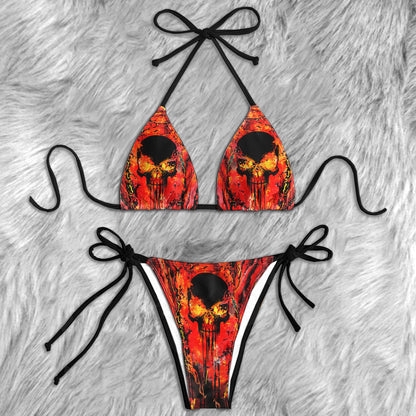 Flaming Skull Abstract Micro Triangle Bikini Swimsuit