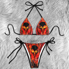 Flaming Skull Abstract Micro Triangle Bikini Swimsuit
